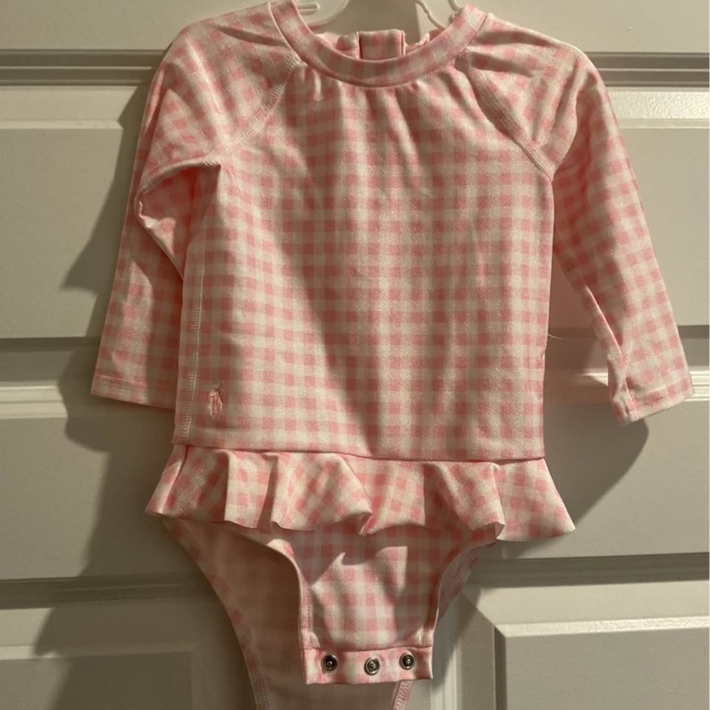 Ralph Lauren Pink Gingham Kids Swim One Piece